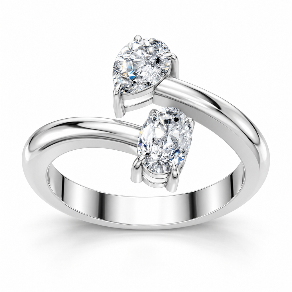 0.75 Carat Lab Grown Diamond Toi et Moi Pear and Oval Ring, IGI Certified