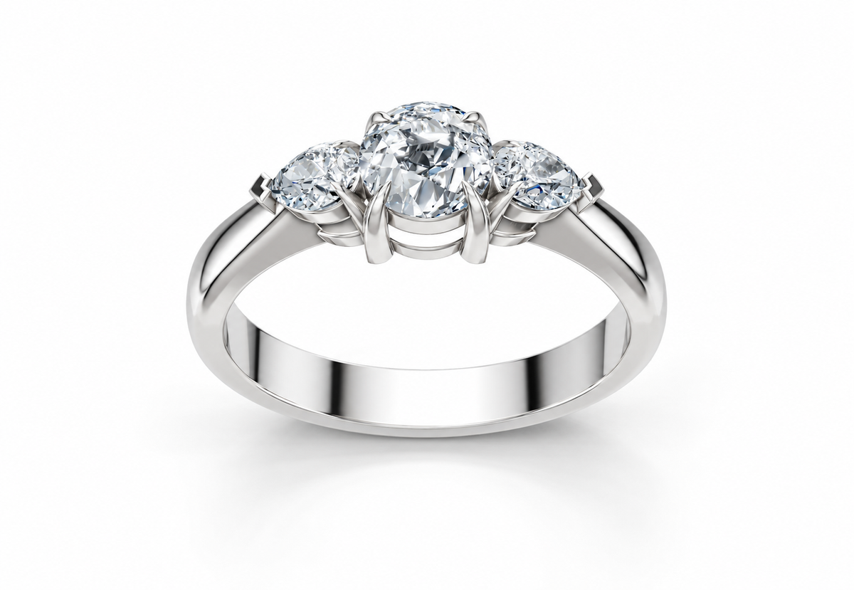 0.75 Carat Lab Grown Diamond Trilogy Ring, IGI Certified