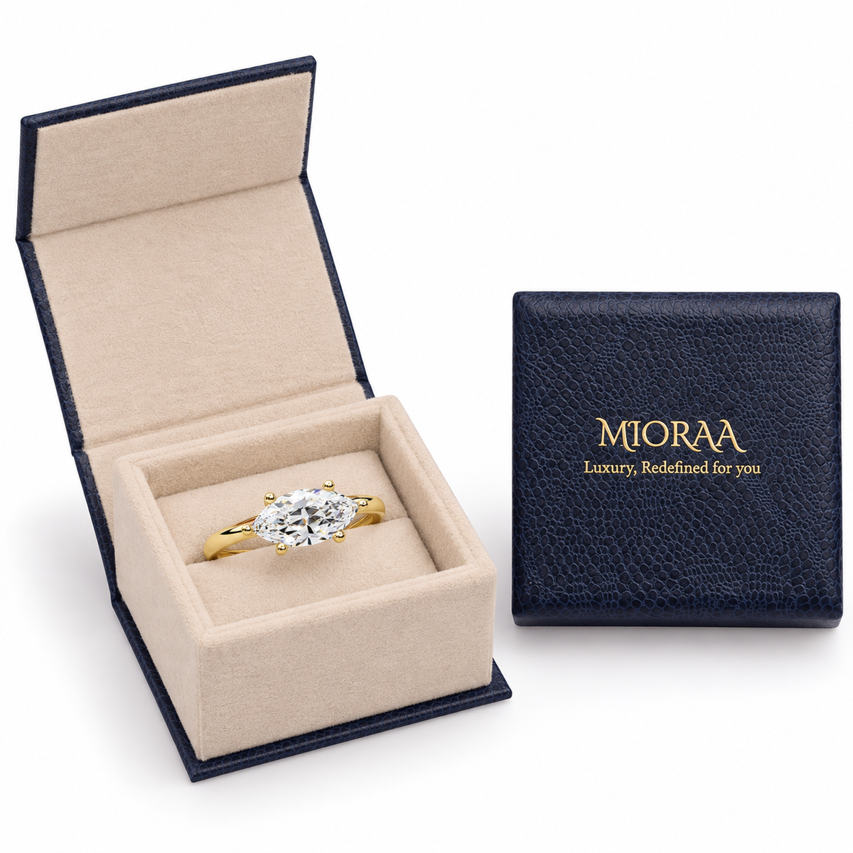 1.41 Carat Lab Grown Diamond Signature Marquise Yellow Gold Engagement Ring, IGI Certified