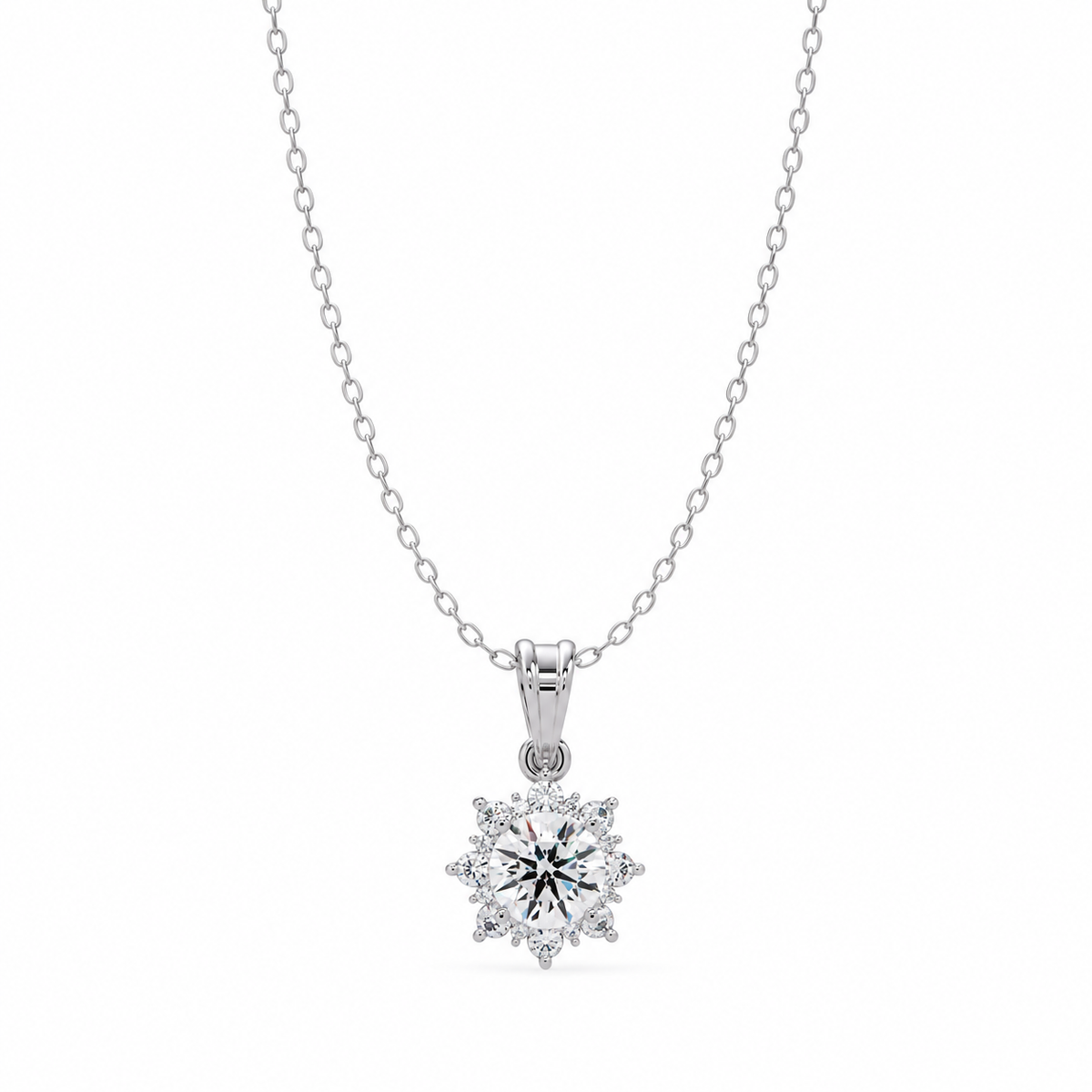 1.57 Carat Lab Grown Diamond Sunburst Halo Pendant, IGI Certified