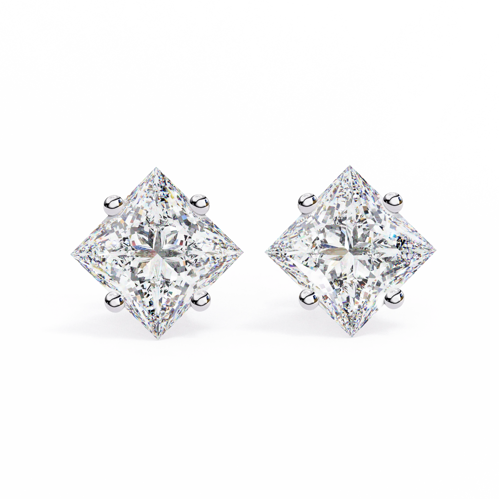 Architectural Princess Cut Diamond Solitaire Studs in 9k/18k Gold