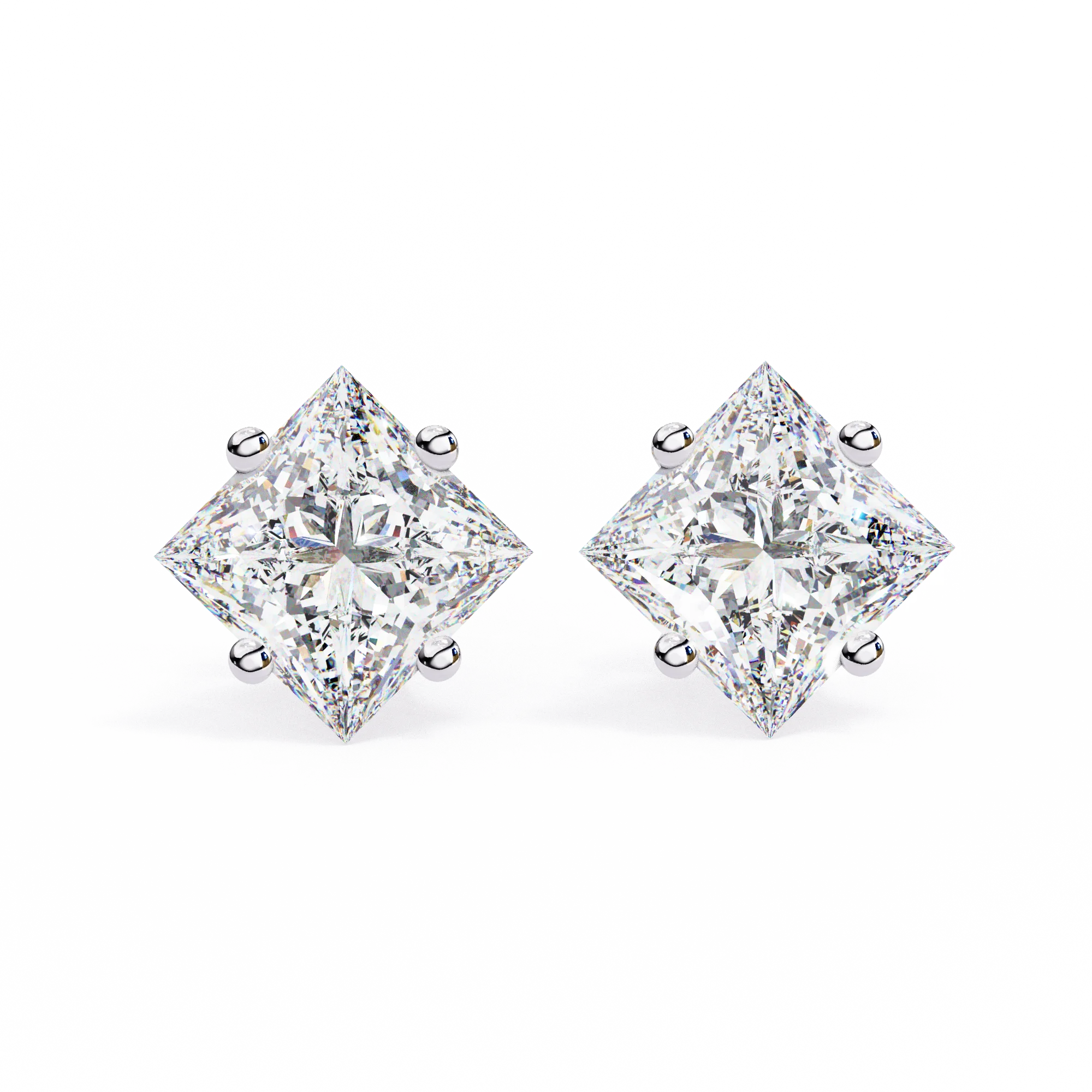 Architectural Princess Cut Diamond Solitaire Studs in 9k/18k Gold