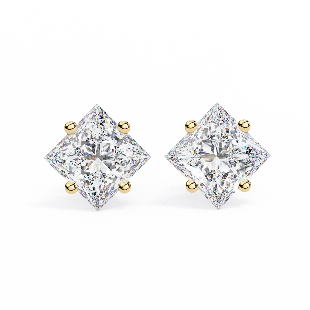 Architectural Princess Cut Diamond Solitaire Studs in 9k/18k Gold