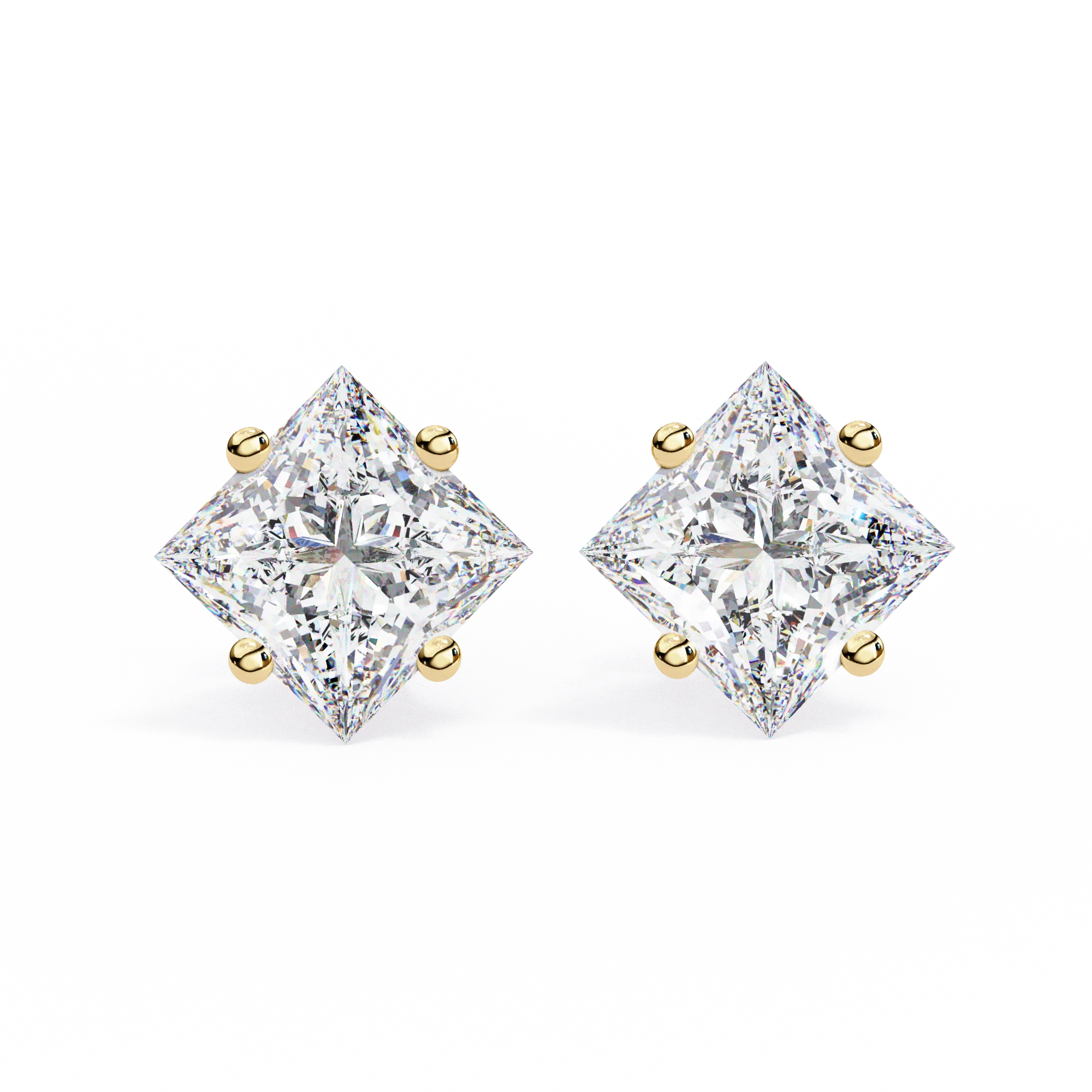 Architectural Princess Cut Diamond Solitaire Studs in 9k/18k Gold