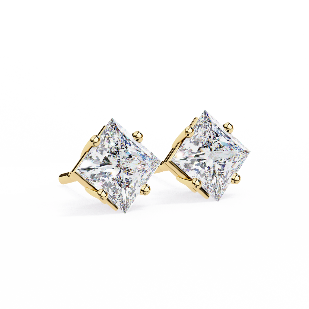 Architectural Princess Cut Diamond Solitaire Studs in 9k/18k Gold