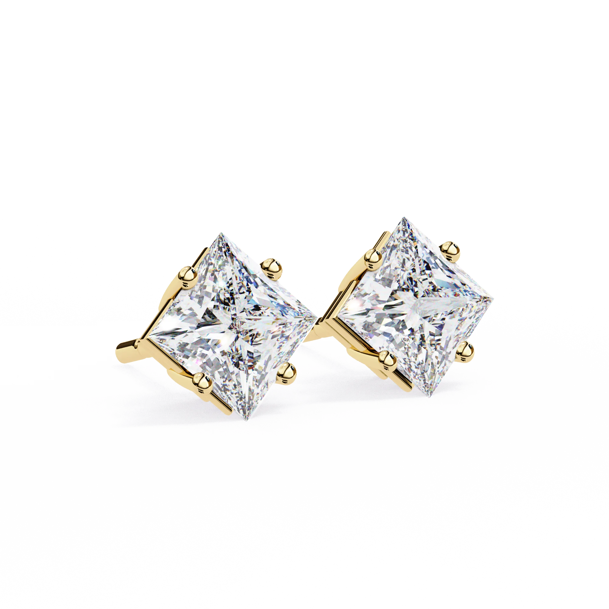 Architectural Princess Cut Diamond Solitaire Studs in 9k/18k Gold