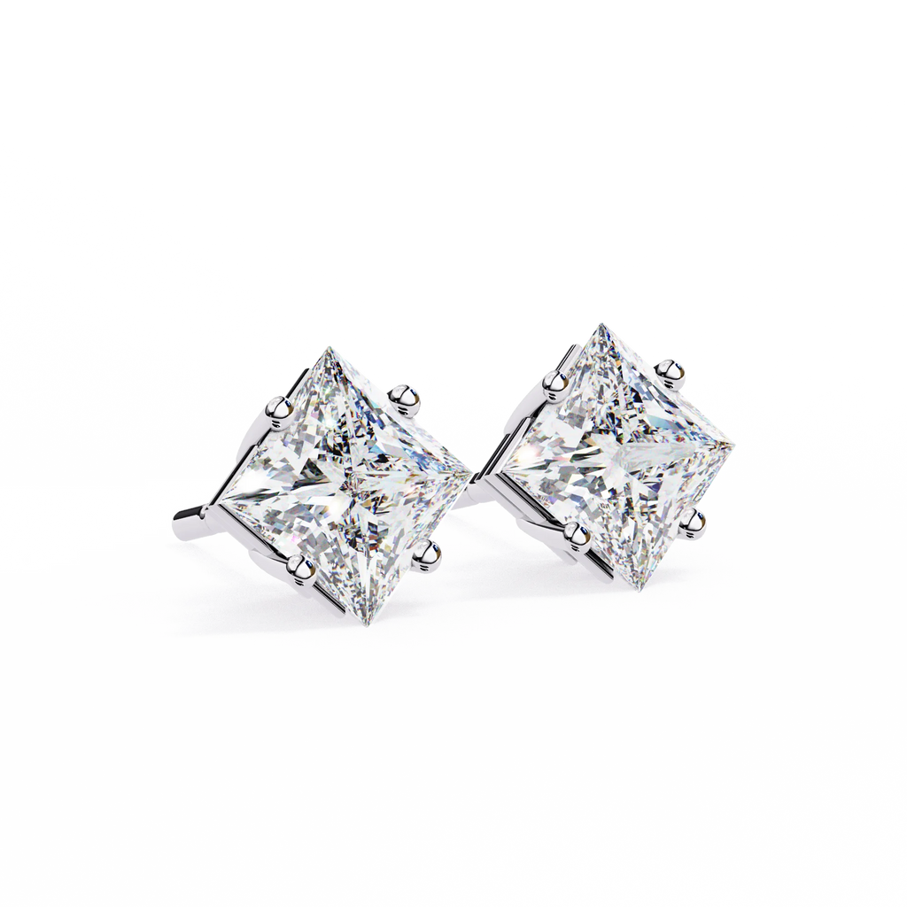 Architectural Princess Cut Diamond Solitaire Studs in 9k/18k Gold