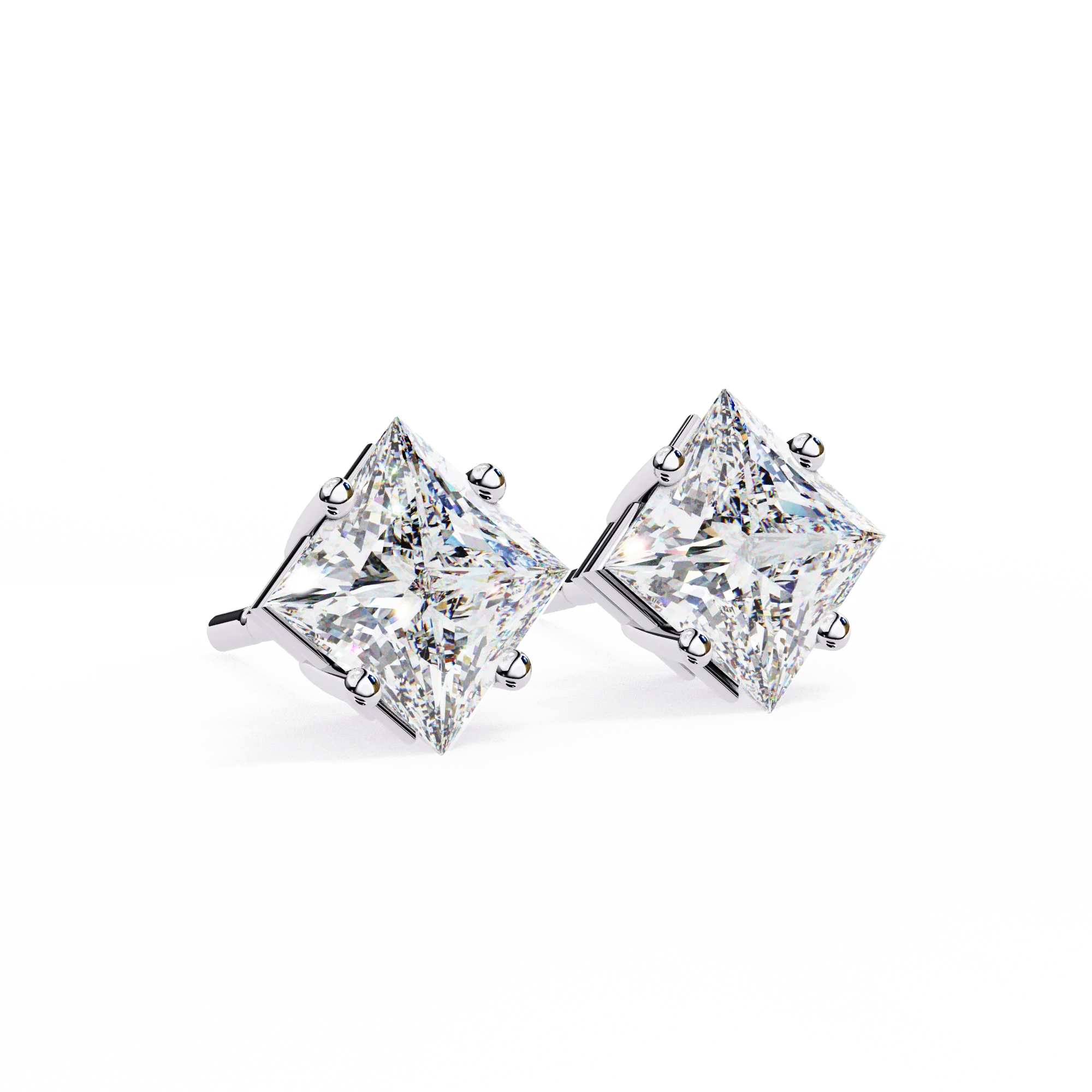 Architectural Princess Cut Diamond Solitaire Studs in 9k/18k Gold