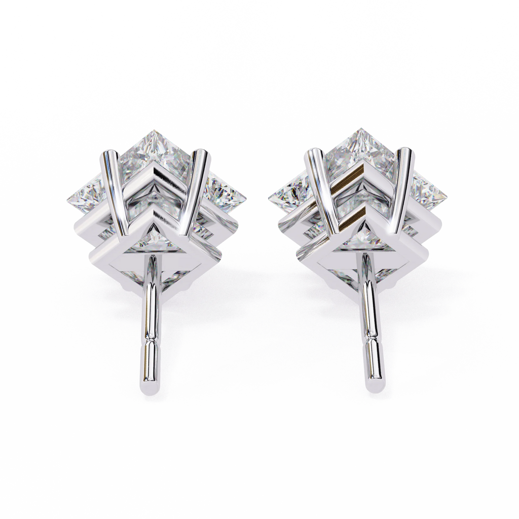 Architectural Princess Cut Diamond Solitaire Studs in 9k/18k Gold
