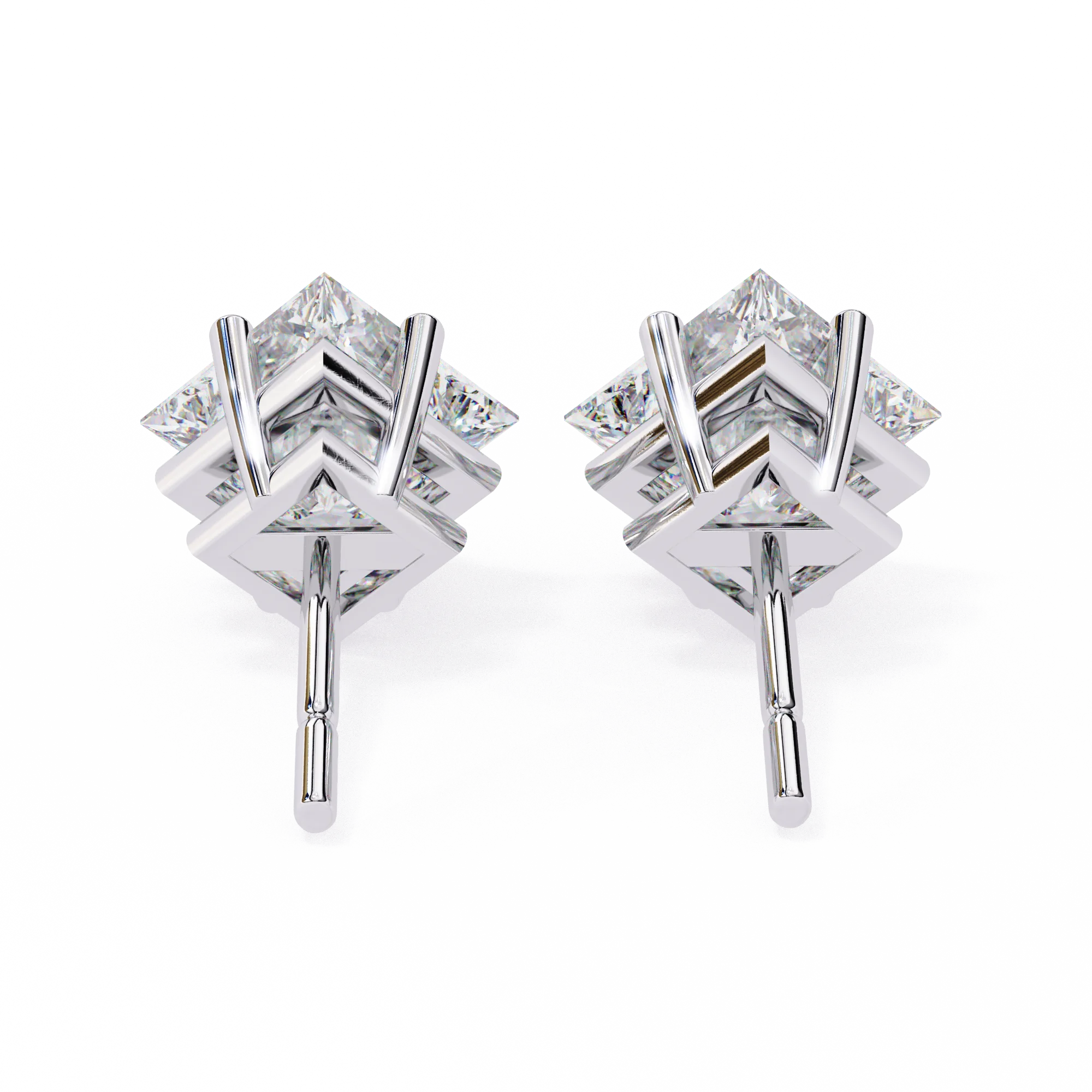 Architectural Princess Cut Diamond Solitaire Studs in 9k/18k Gold