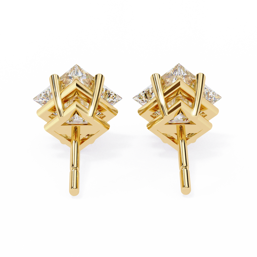 Architectural Princess Cut Diamond Solitaire Studs in 9k/18k Gold