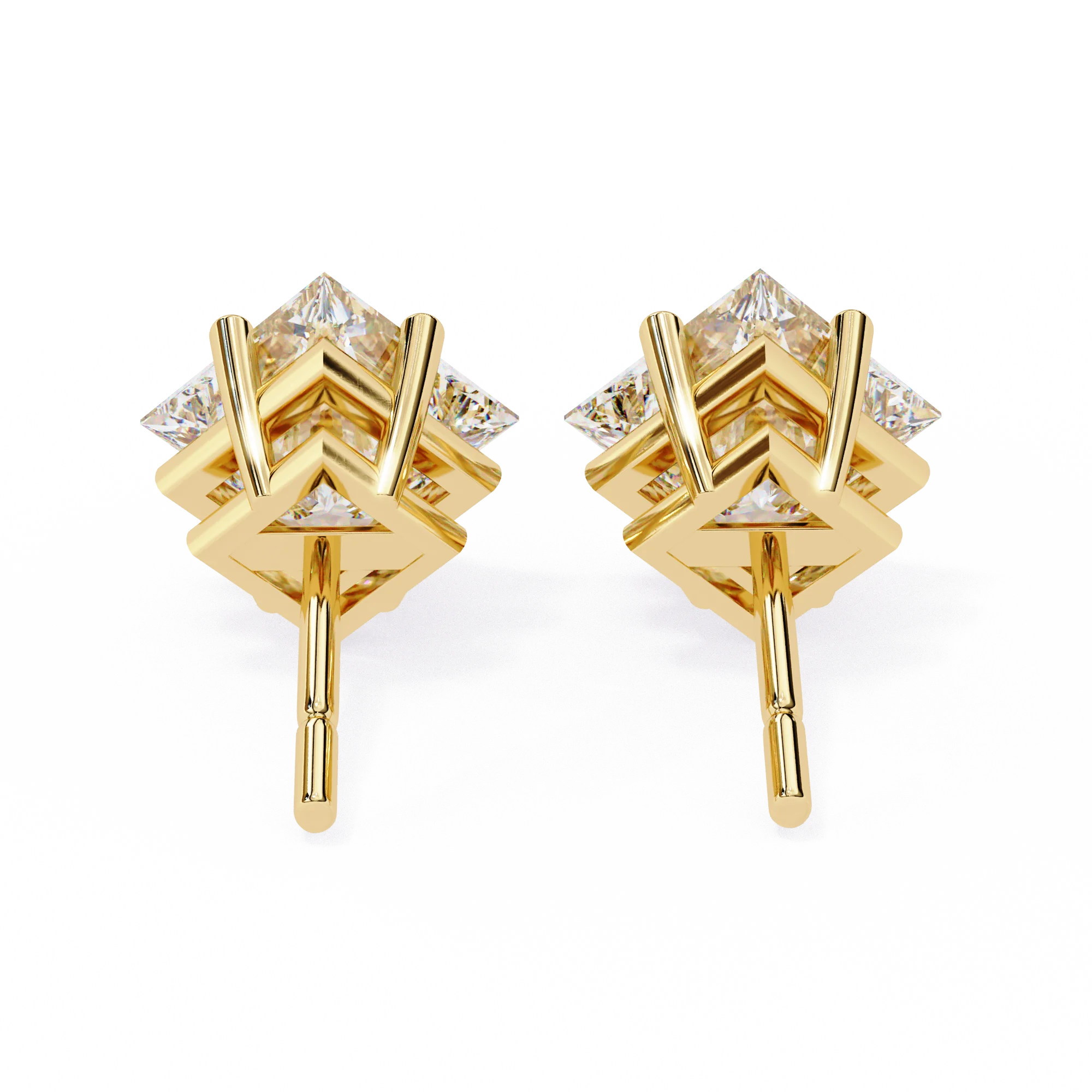 Architectural Princess Cut Diamond Solitaire Studs in 9k/18k Gold
