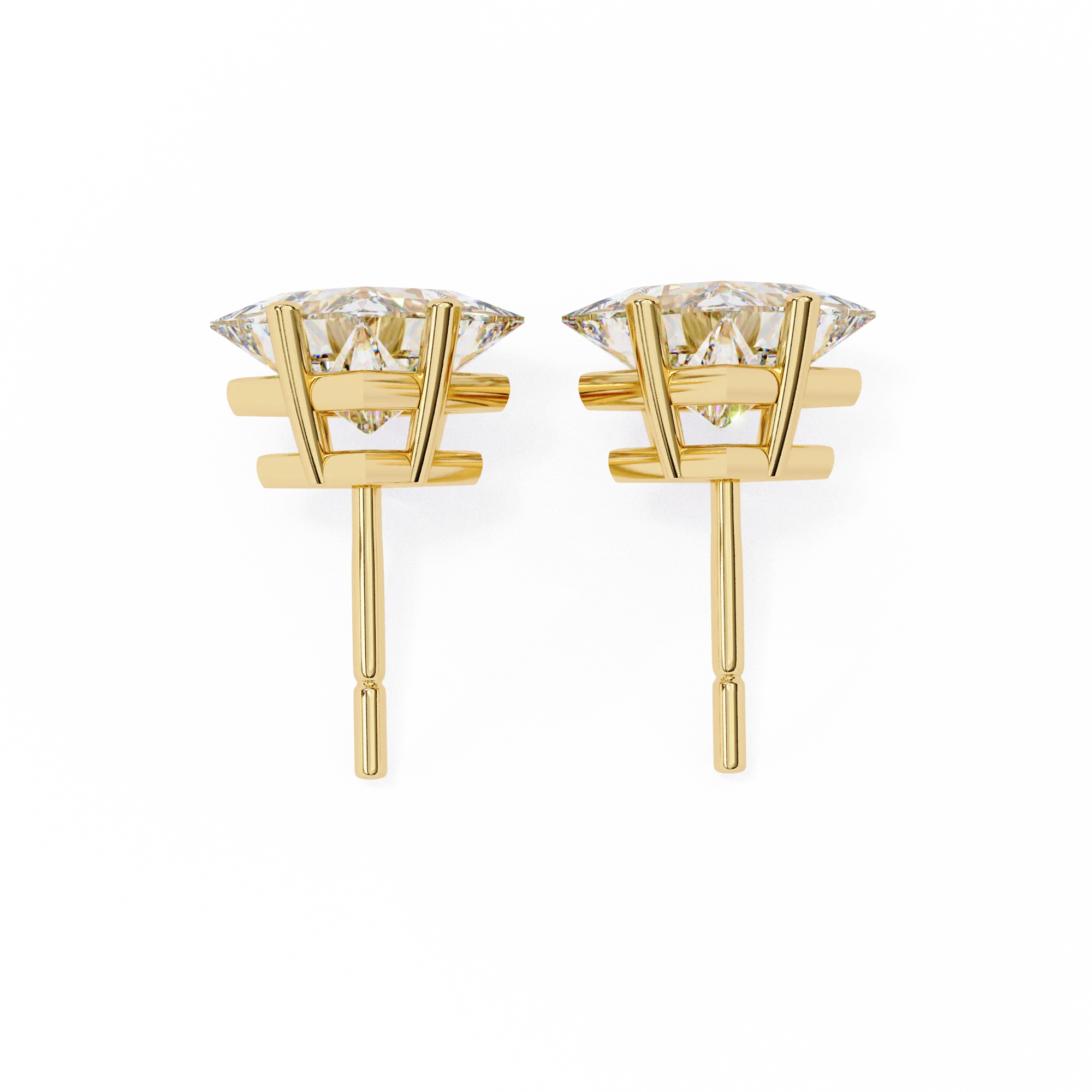 Architectural Princess Cut Diamond Solitaire Studs in 9k/18k Gold