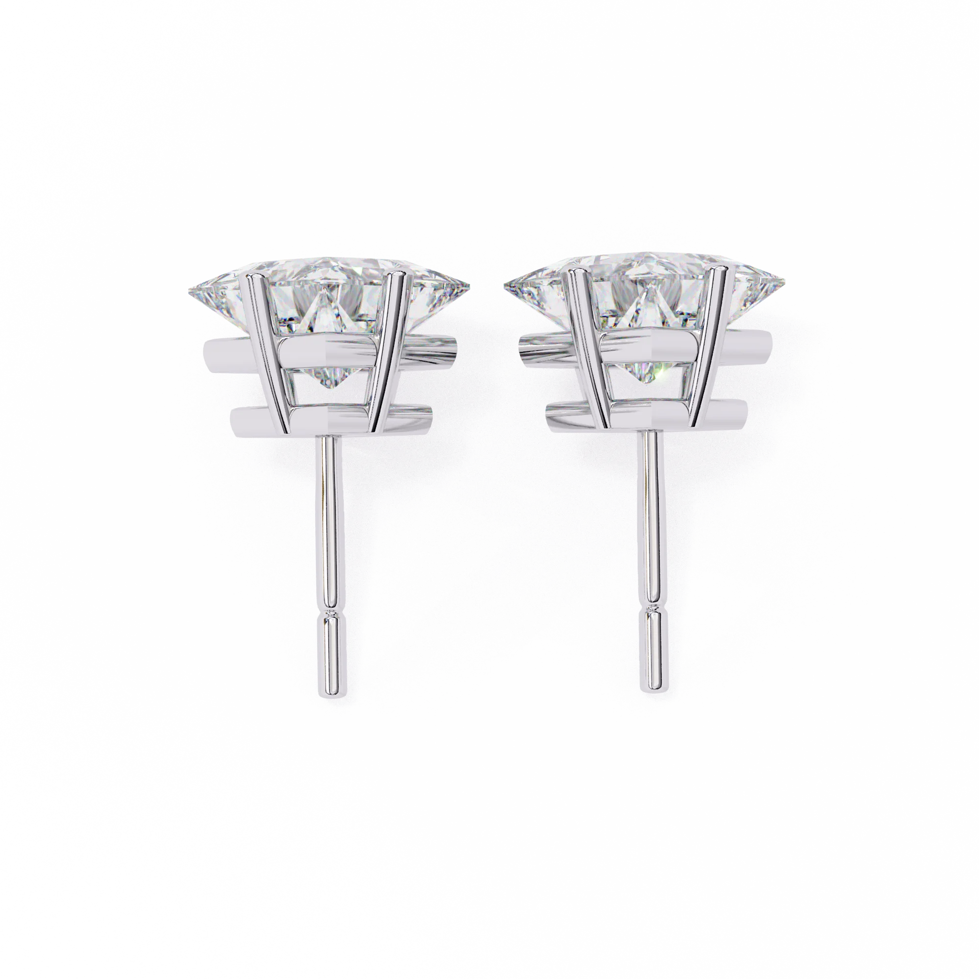 Architectural Princess Cut Diamond Solitaire Studs in 9k/18k Gold