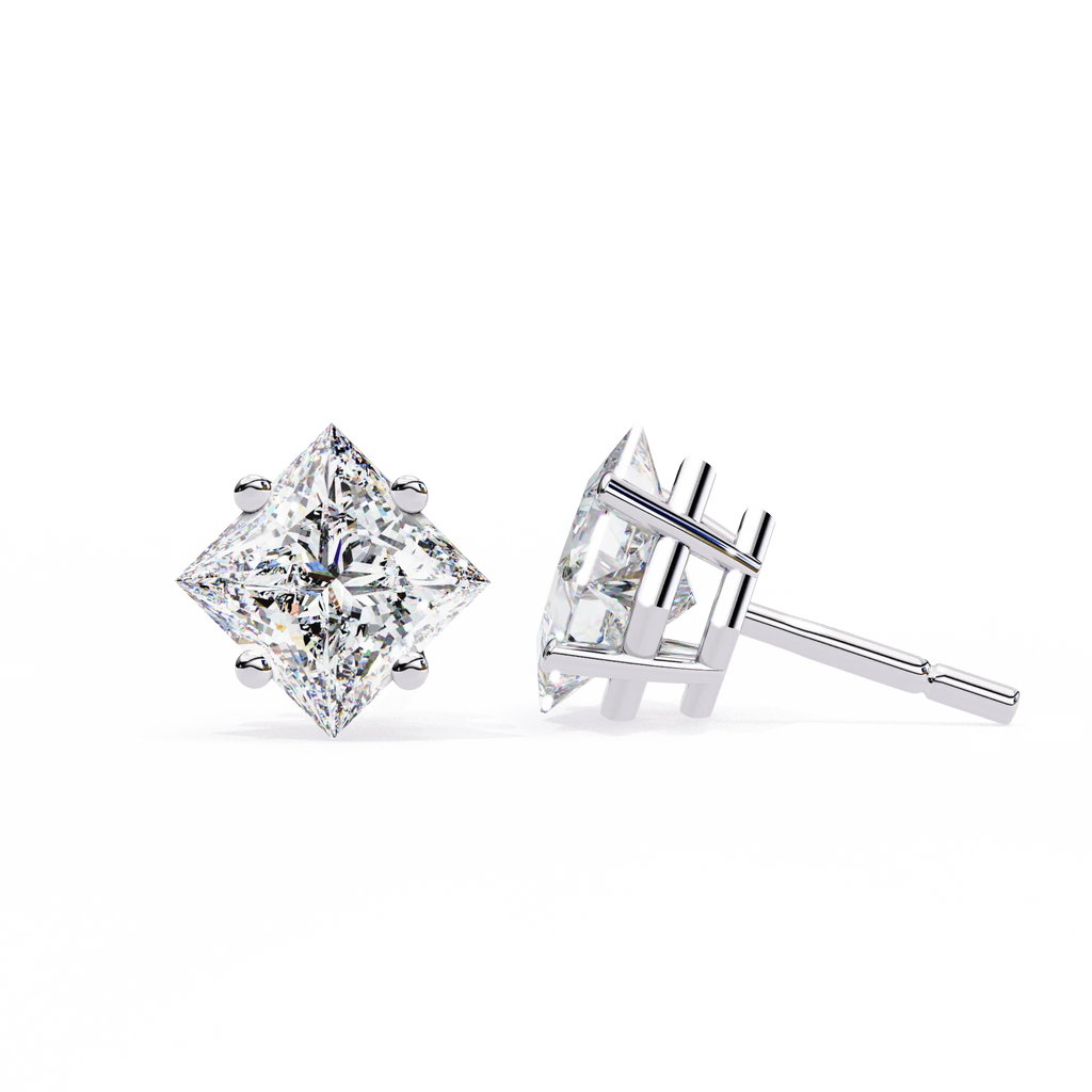 Architectural Princess Cut Diamond Solitaire Studs in 9k/18k Gold