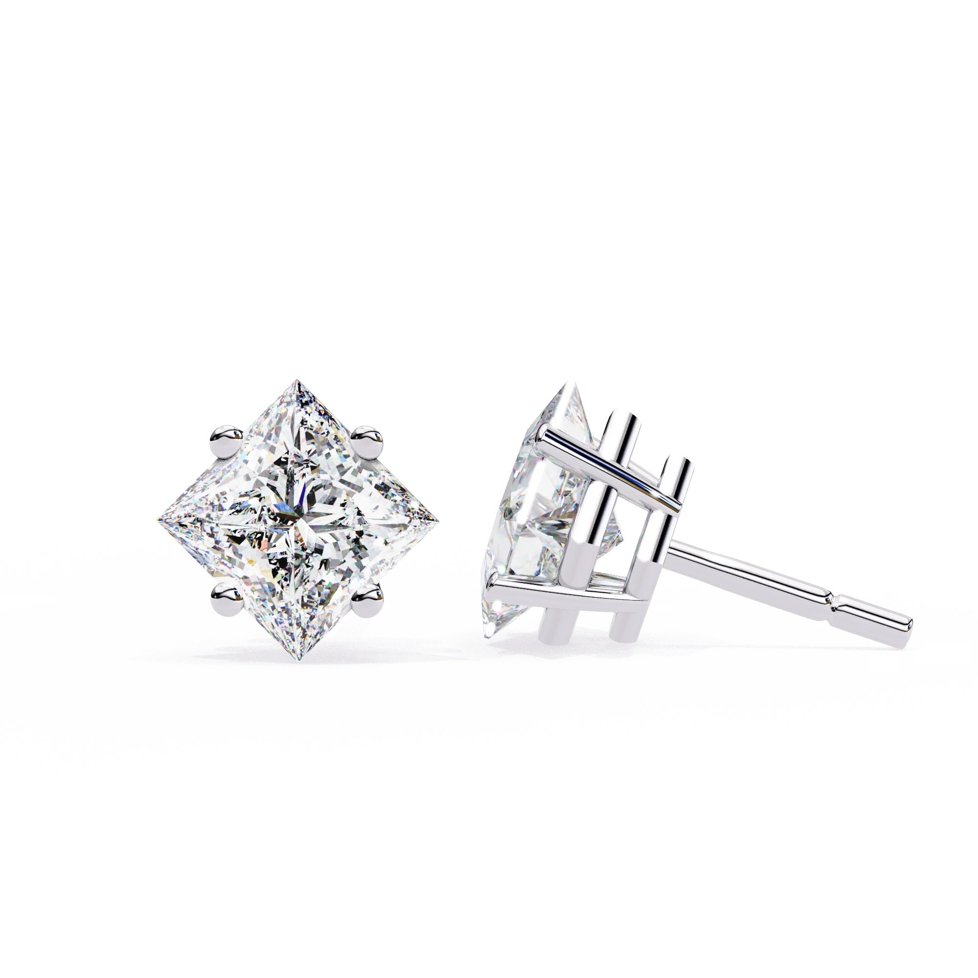 Architectural Princess Cut Diamond Solitaire Studs in 9k/18k Gold