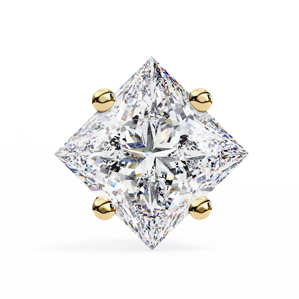 Architectural Princess Cut Diamond Solitaire Studs in 9k/18k Gold