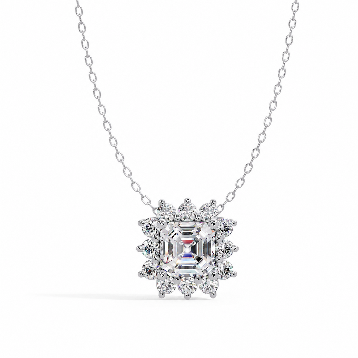 3.51 Carat Lab Grown Diamond Grand Square Halo Pendant, IGI Certified