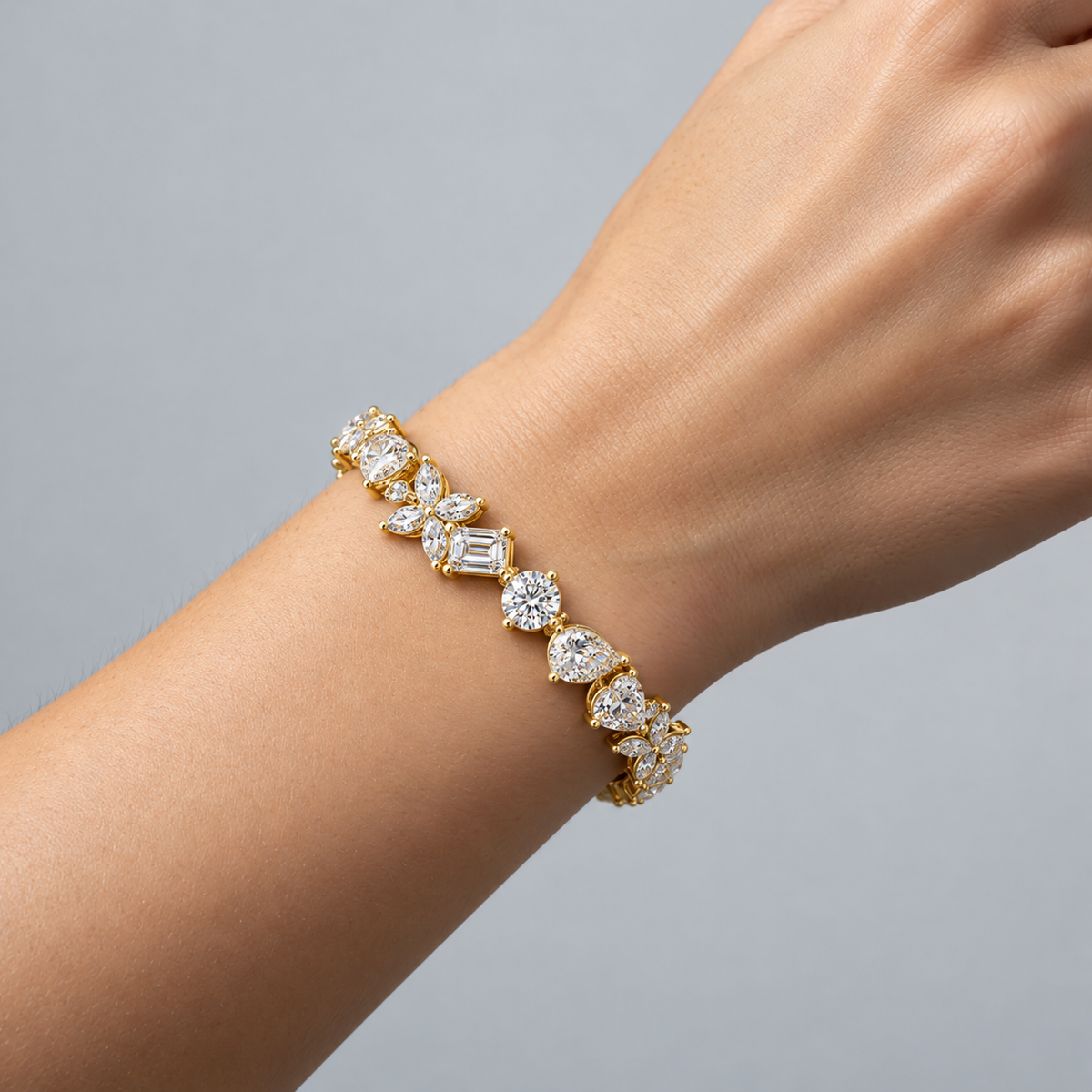 3.93 Carat Lab Grown Diamond Luxury Multi-Cut Tennis Bracelet, IGI Certified