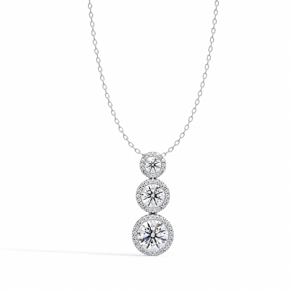 4.01 Carat Lab Grown Diamond Graduated Trinity Halo Pendant, IGI Certified