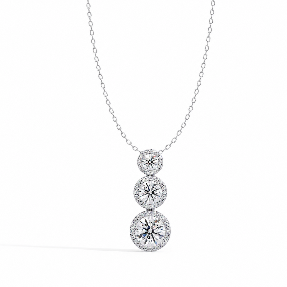 4.01 Carat Lab Grown Diamond Graduated Trinity Halo Pendant, IGI Certified
