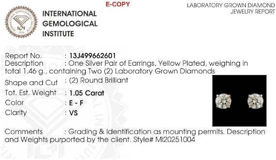 1 Carat Lab Grown Diamond Solitaire Earrings
