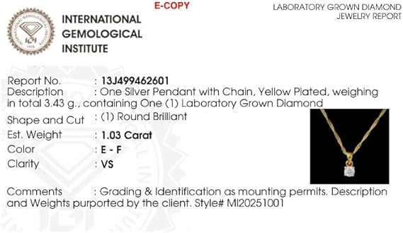 1 Carat Lab Grown Diamond Solitaire Pendant