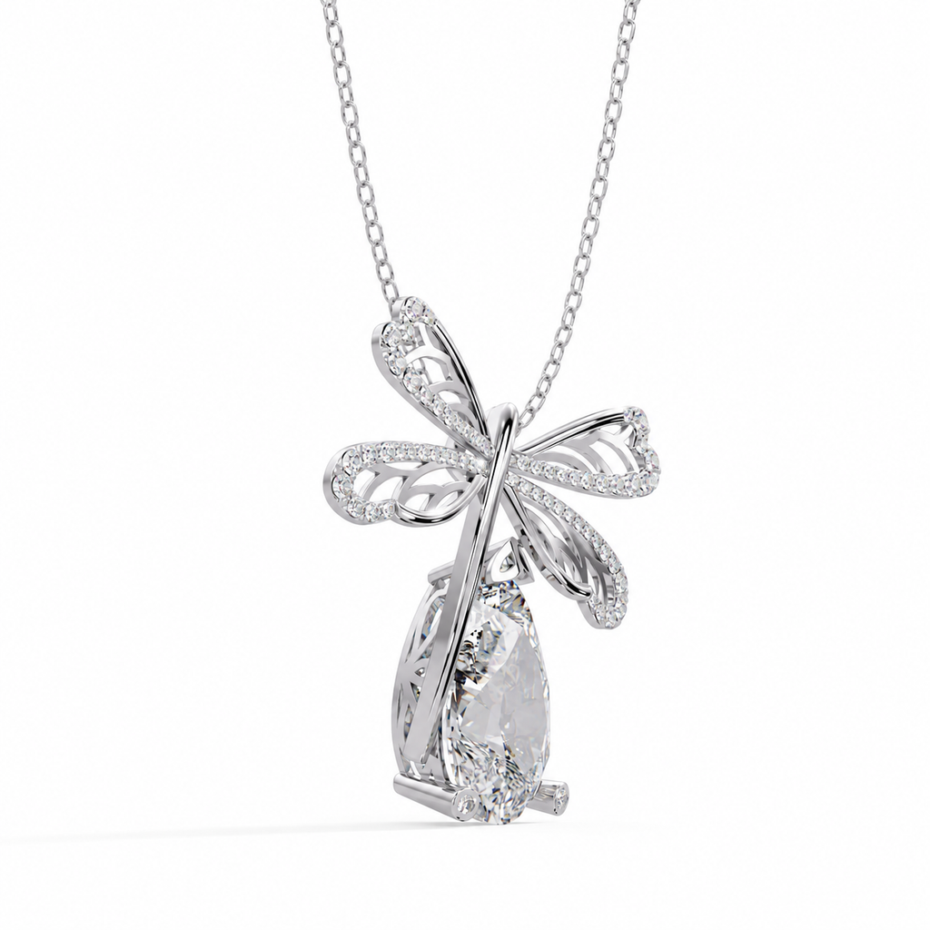 6.47 Carat Lab Grown Diamond Majestic Pear Bow Pendant, IGI Certified