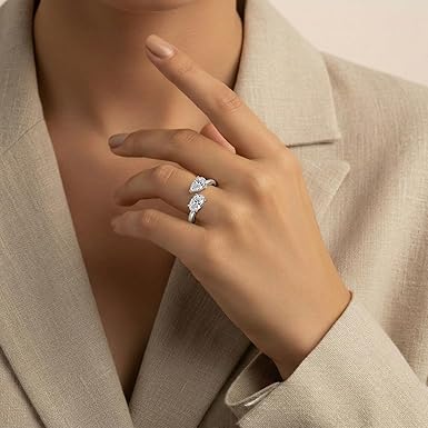 0.75 Carat Lab Grown Diamond Toi et Moi Pear and Oval Ring