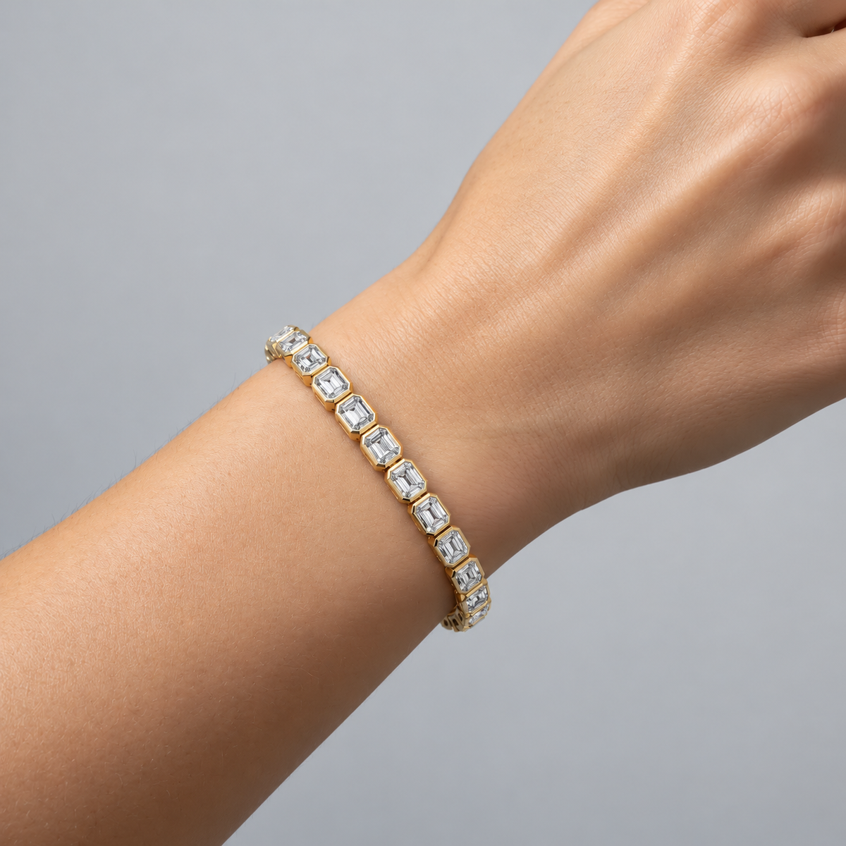 9.39 Carat Lab Grown Diamond 33-Stone Emerald-Cut Tennis Bracelet, IGI Certified
