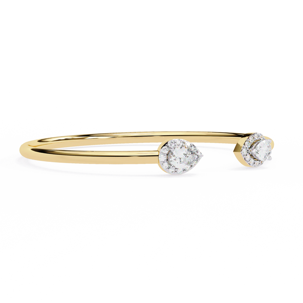 IGI Certified - 1/2 Ct. Lab Grown Diamond (VS/E-F) Duo Pear Diamond Halo Bypass Bangle Bracelet