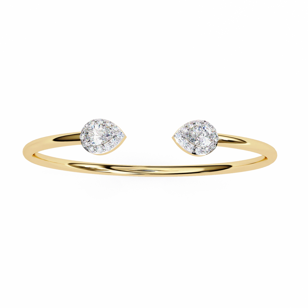 IGI Certified - 1/2 Ct. Lab Grown Diamond (VS/E-F) Duo Pear Diamond Halo Bypass Bangle Bracelet