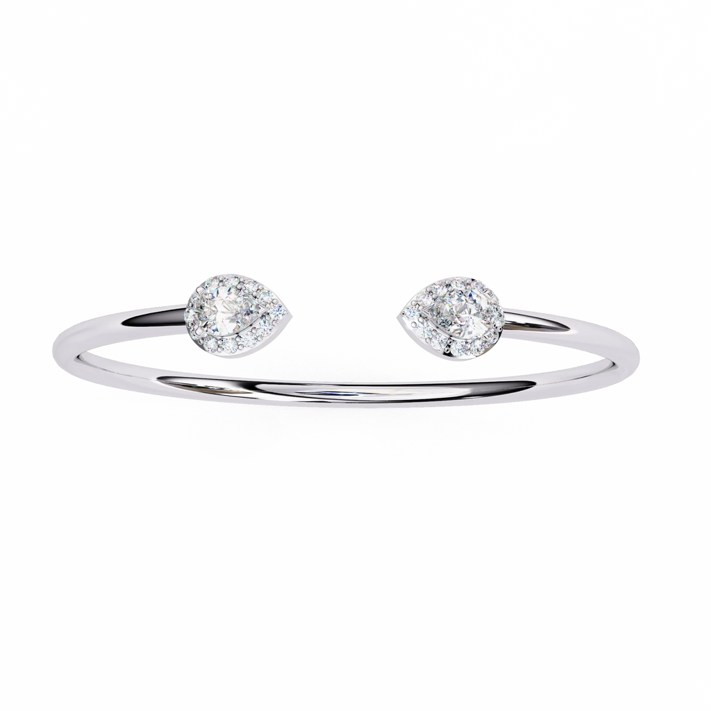 IGI Certified - 1/2 Ct. Lab Grown Diamond (VS/E-F) Duo Pear Diamond Halo Bypass Bangle Bracelet