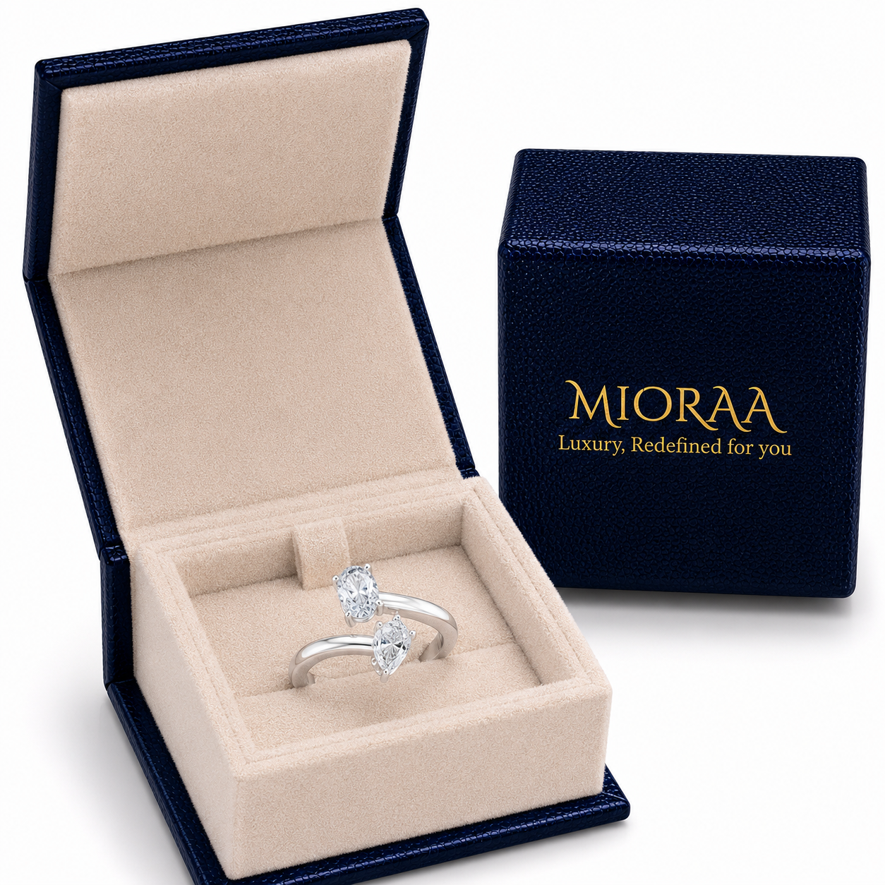 0.75 Carat Lab Grown Diamond Toi et Moi Pear and Oval Ring
