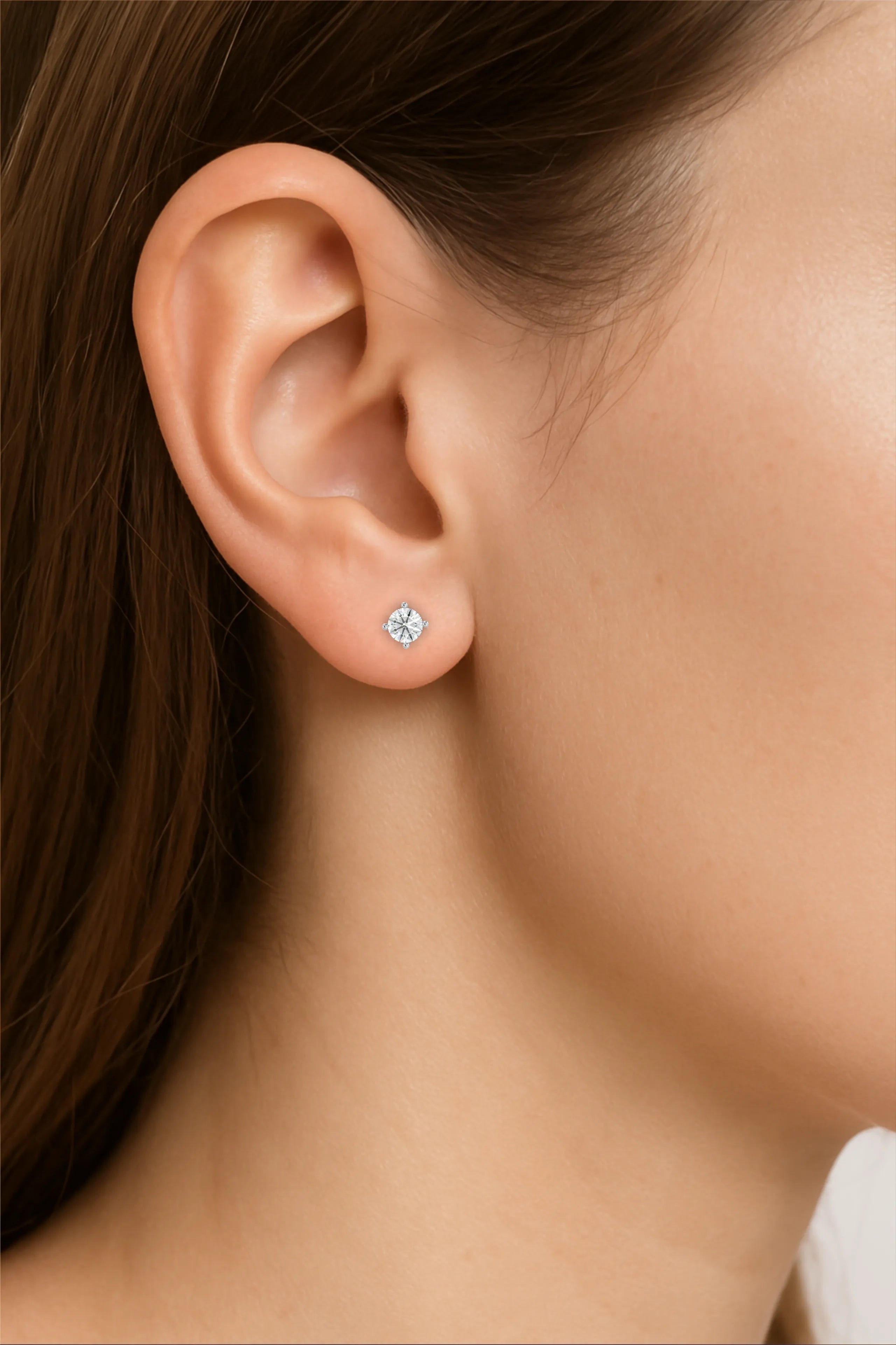 Gold Round Diamond Solitaire Stud Earrings – 4-Prong Classic