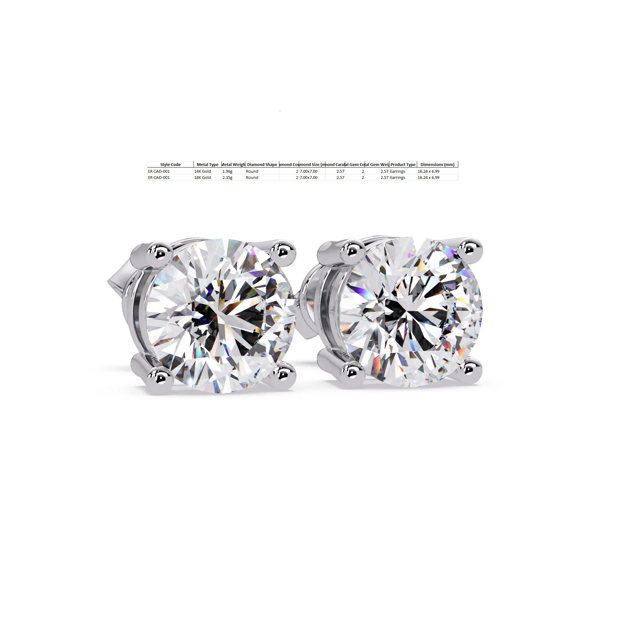 Gold Round Diamond Solitaire Stud Earrings – 4-Prong Classic
