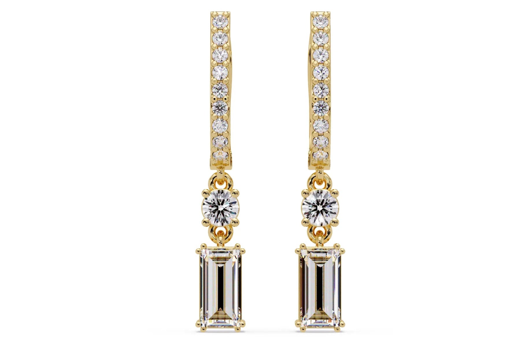 IGI Certified-1 Ct. Lab Grown Diamond (VS/E-F) Emerald-Cut & Round Diamond Drop Earring