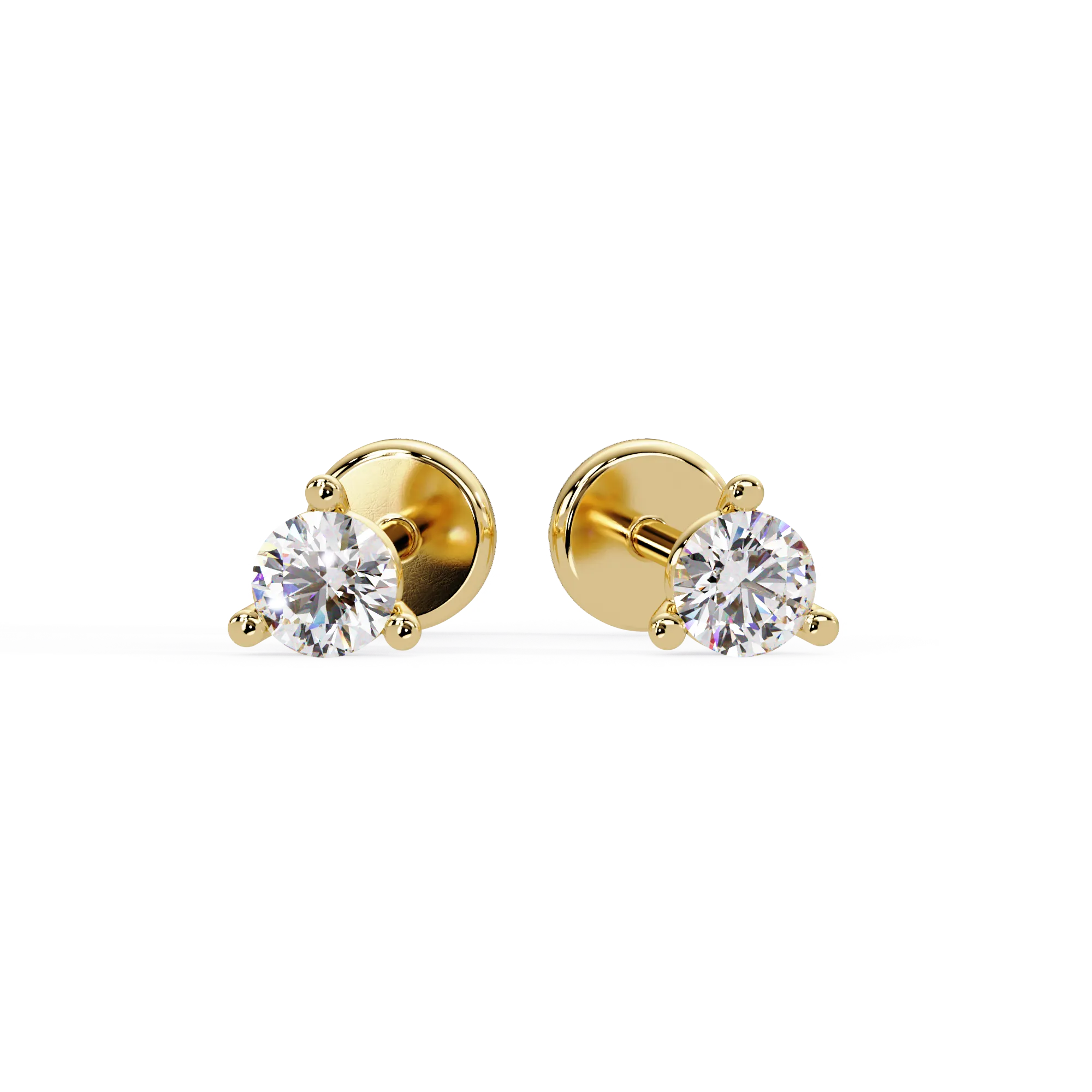 Classic 3-Prong Solitaire Diamond Stud Earrings – Solid Gold Screw-Backs