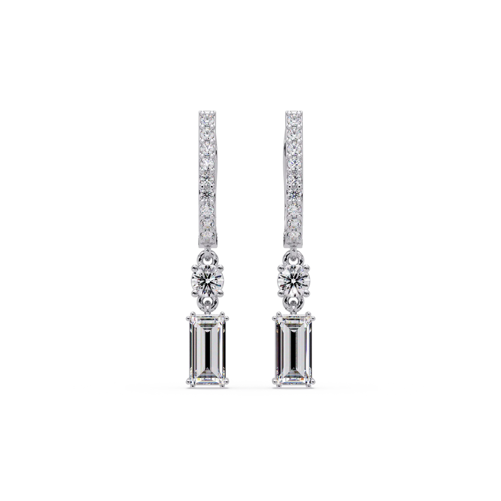 IGI Certified-1 Ct. Lab Grown Diamond (VS/E-F) Emerald-Cut & Round Diamond Drop Earring