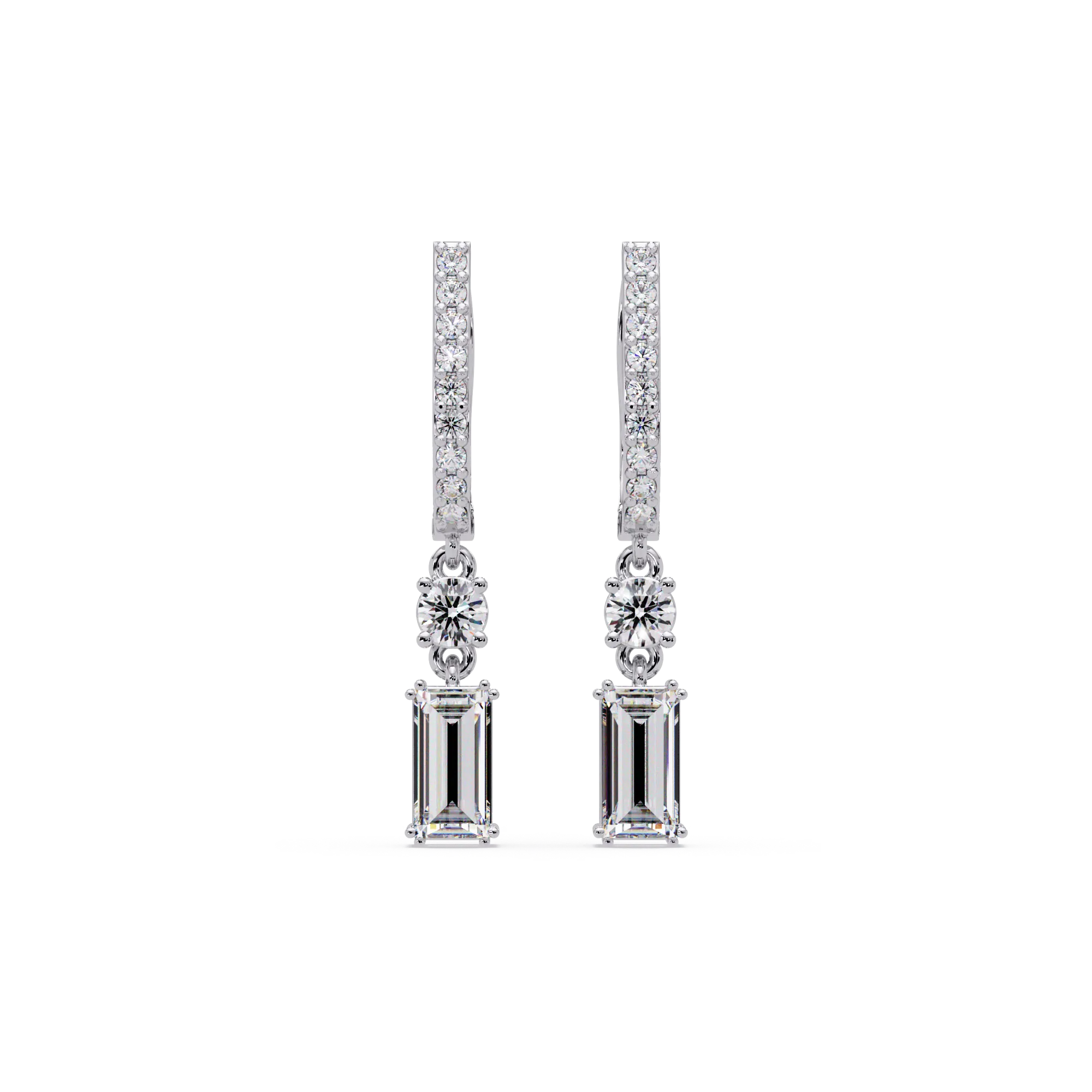 IGI Certified-1 Ct. Lab Grown Diamond (VS/E-F) Emerald-Cut & Round Diamond Drop Earring