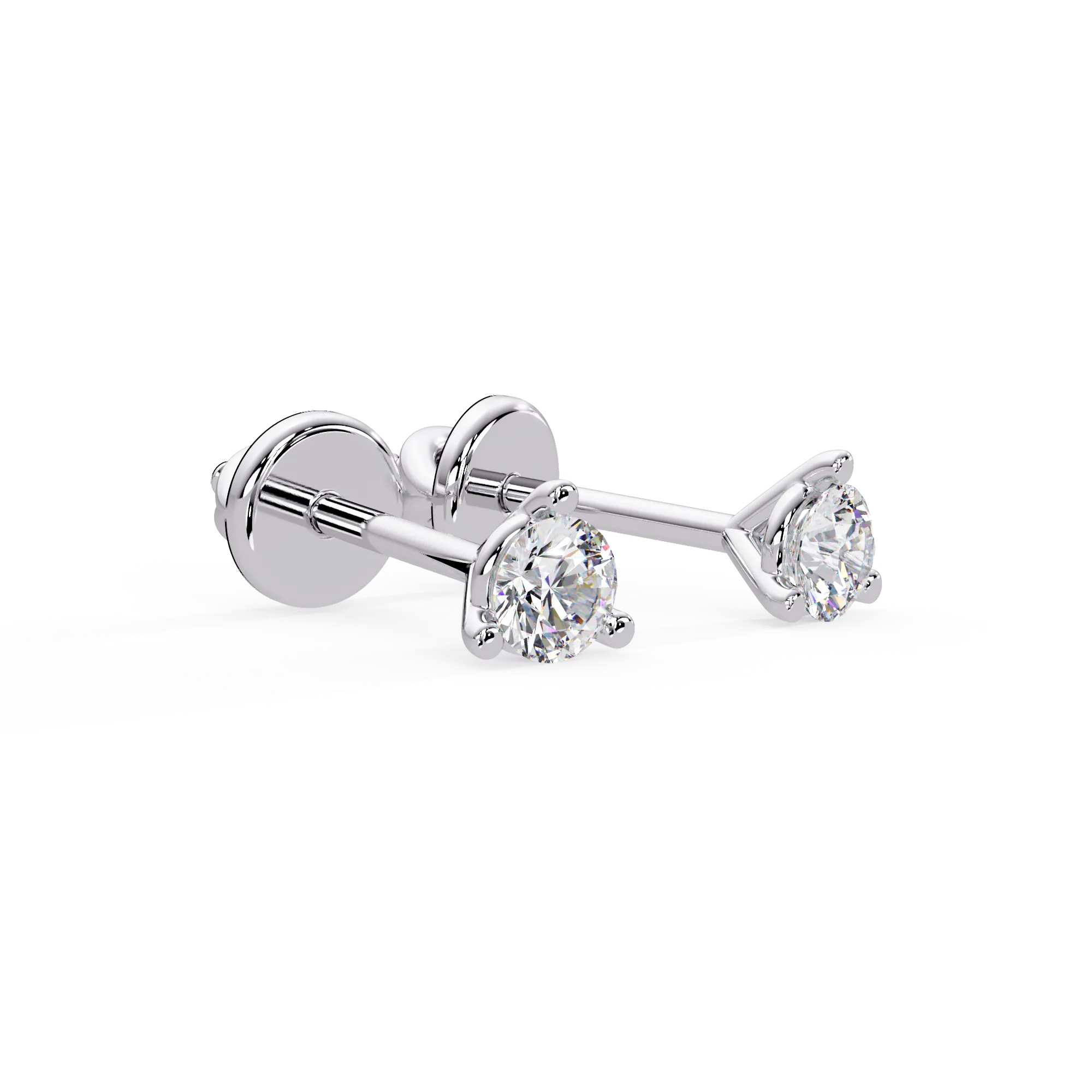 Classic 3-Prong Solitaire Diamond Stud Earrings – Solid Gold Screw-Backs