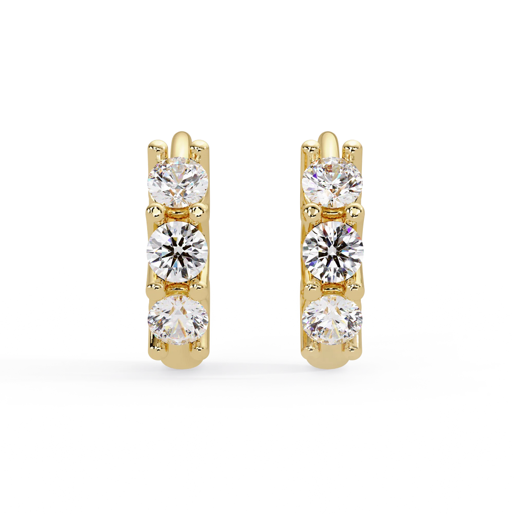 Trinity Glow Round-Cut Diamond Huggie Hoops in Gold