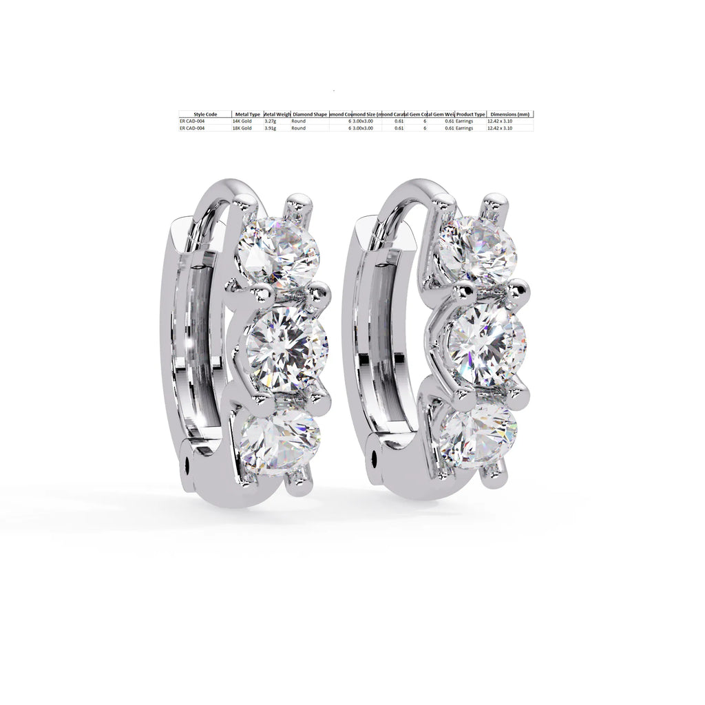 Trinity Glow Round-Cut Diamond Huggie Hoops in Gold