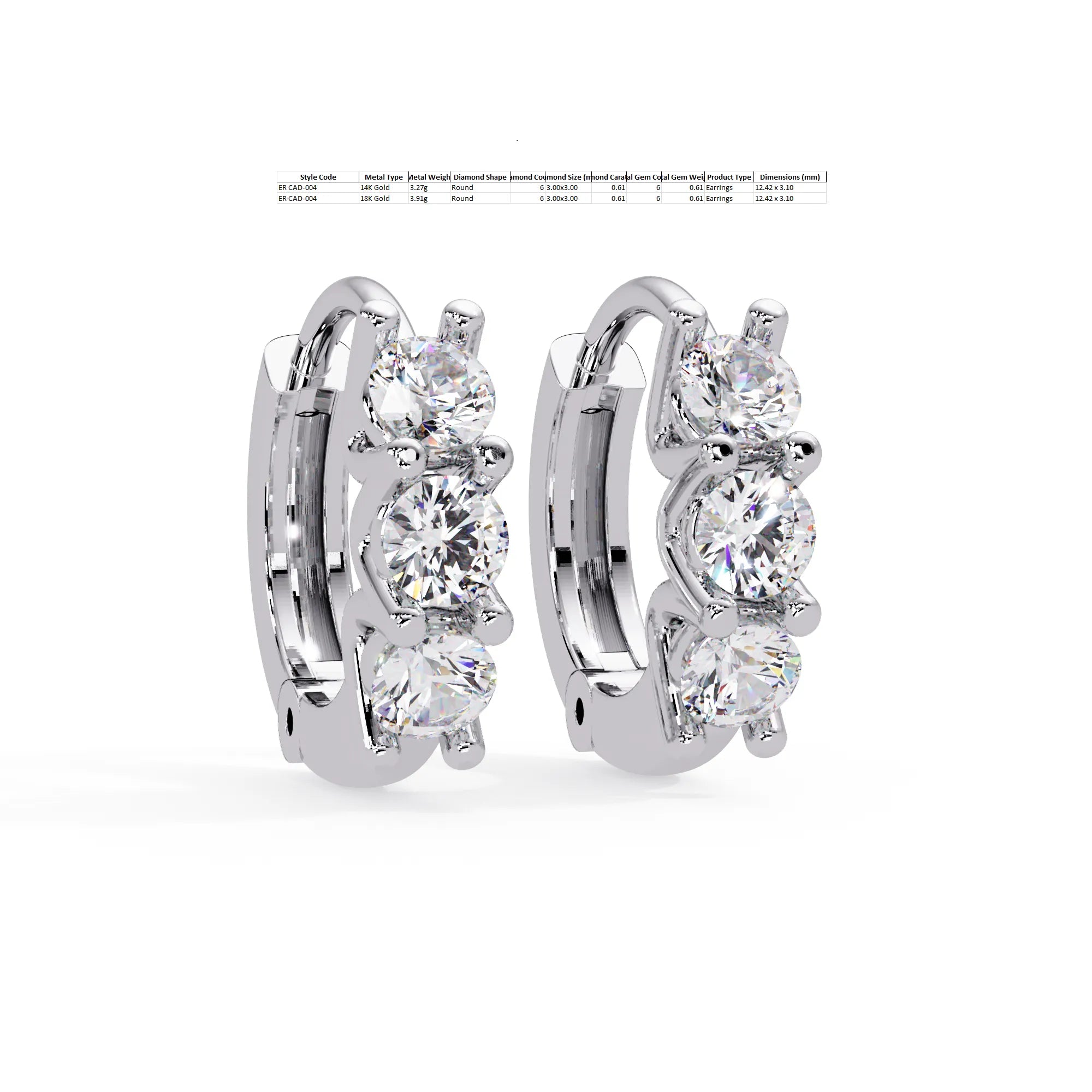 Trinity Glow Round-Cut Diamond Huggie Hoops in Gold