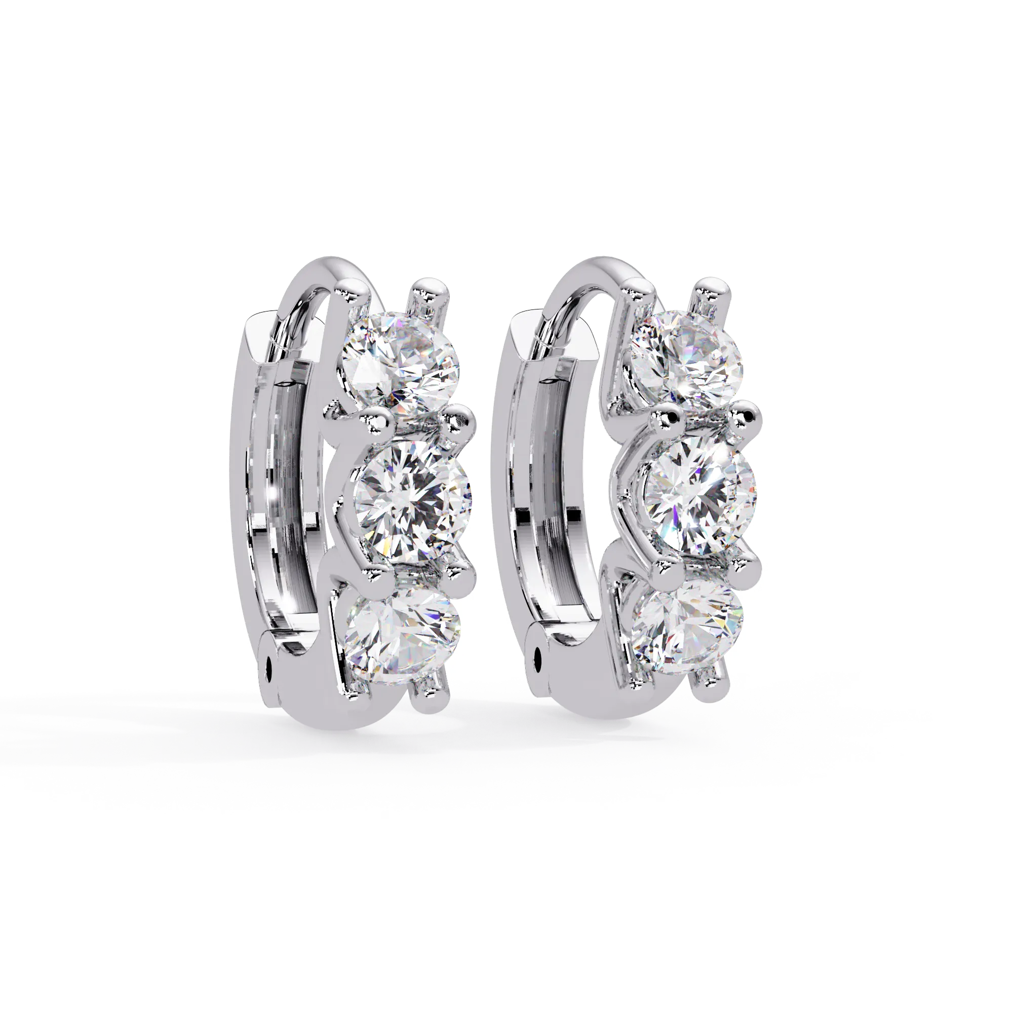 Trinity Glow Round-Cut Diamond Huggie Hoops in Gold