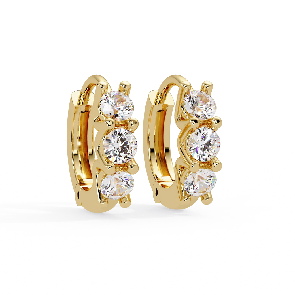 Trinity Glow Round-Cut Diamond Huggie Hoops in Gold