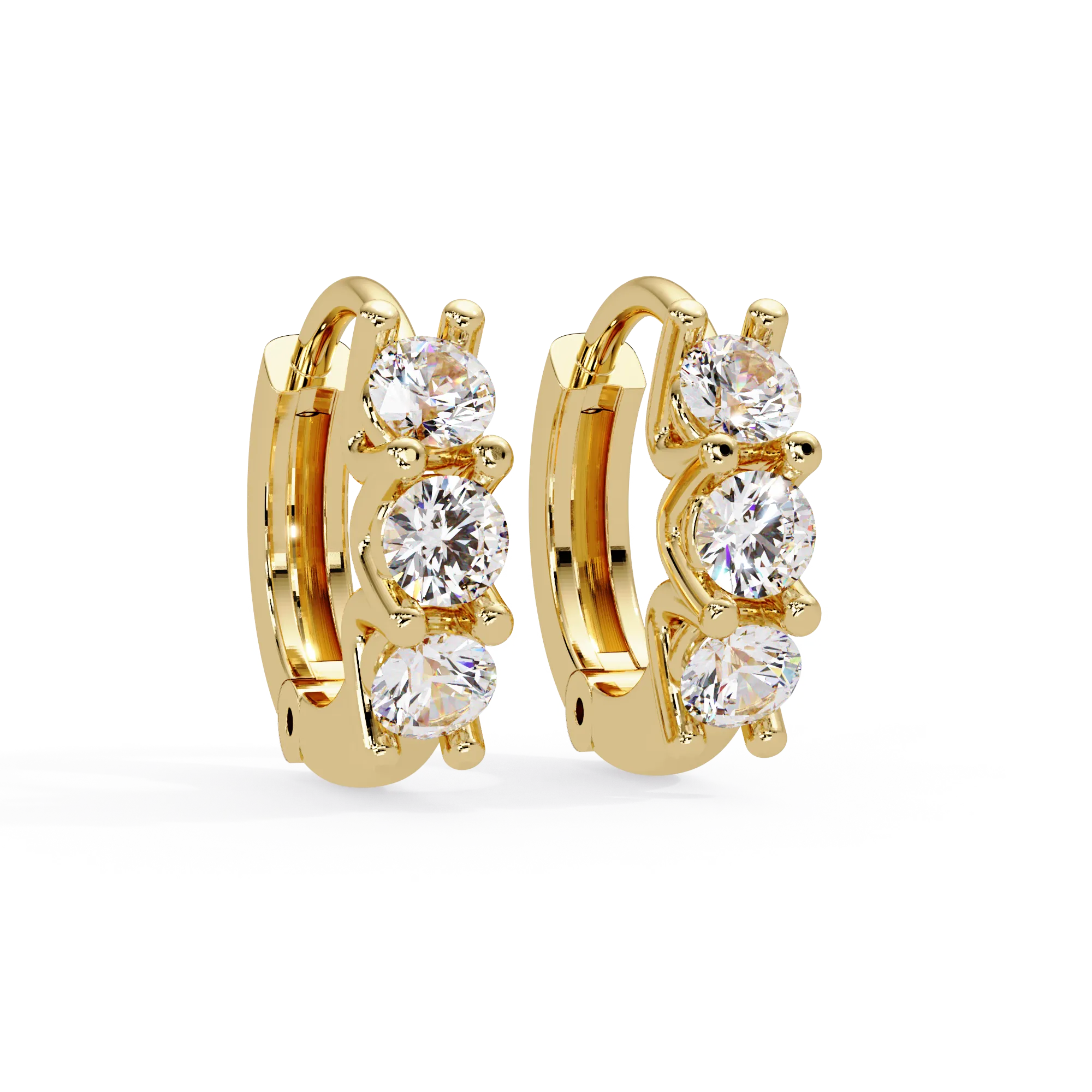 Trinity Glow Round-Cut Diamond Huggie Hoops in Gold