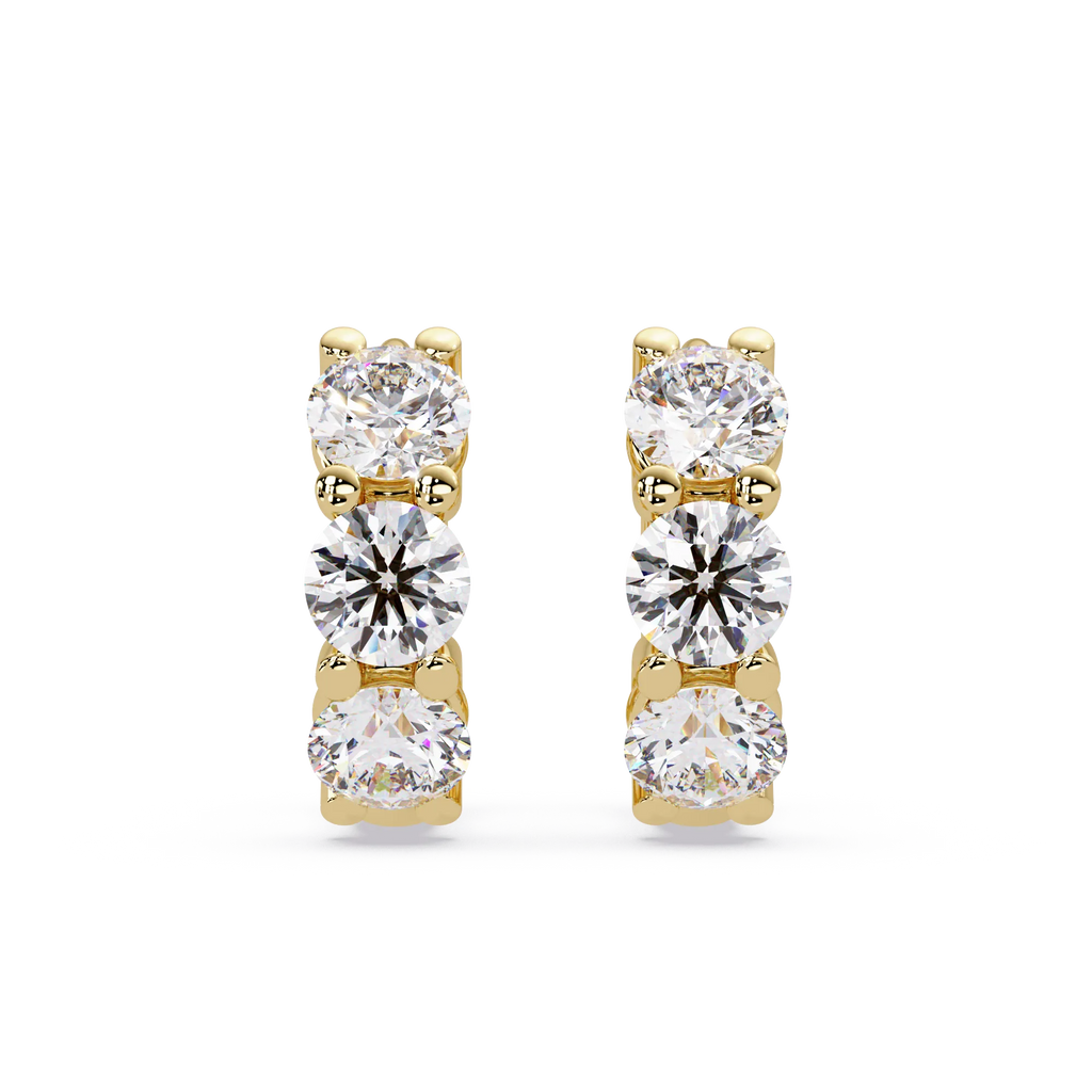 IGI Certified- 3 Ct. Lab Grown Diamond (VS/E-F) 3-Stone Diamond Hoop Earrings