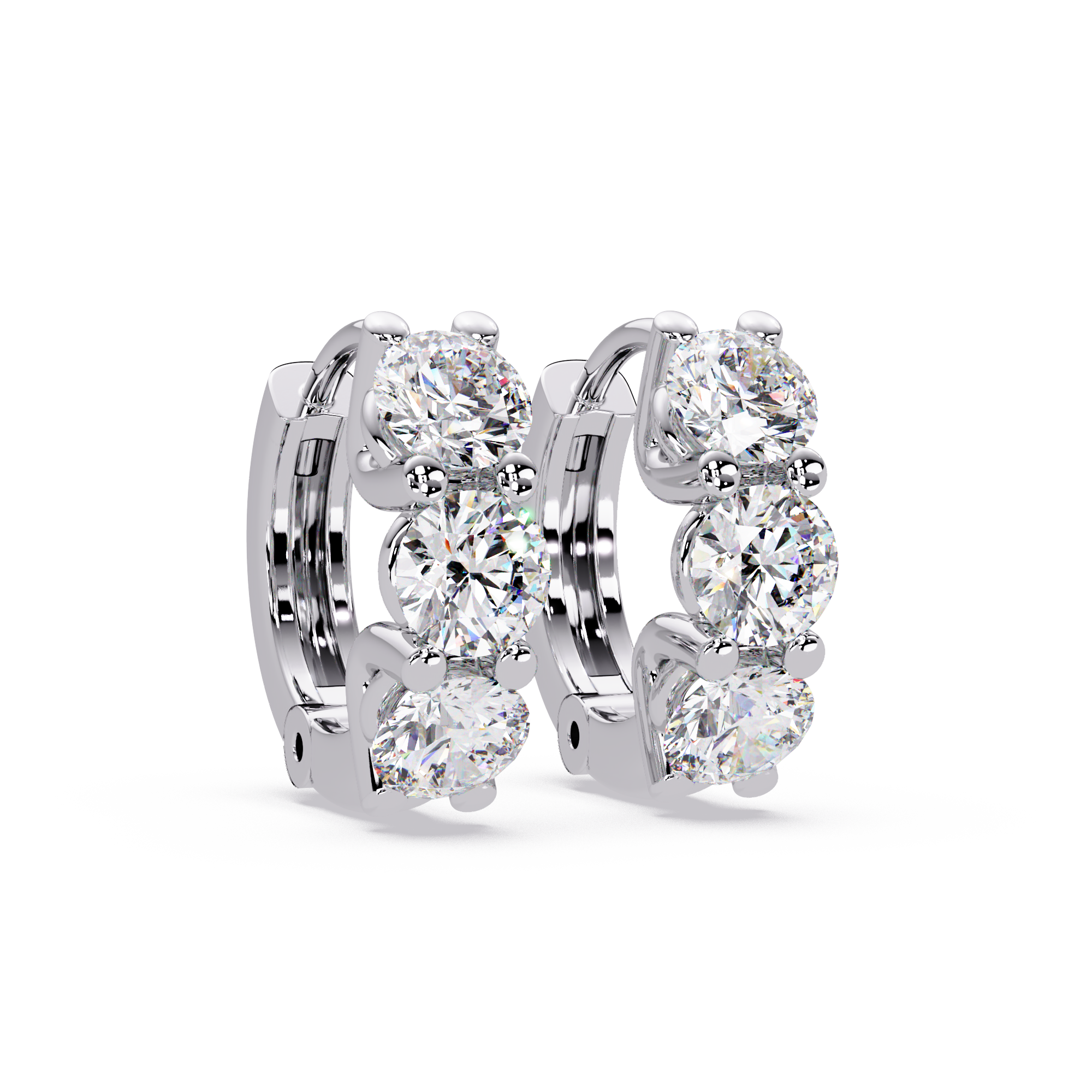 IGI Certified- 3 Ct. Lab Grown Diamond (VS/E-F) 3-Stone Diamond Hoop Earrings