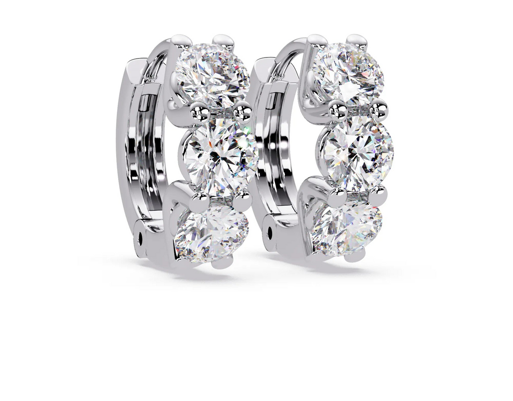 IGI Certified- 3 Ct. Lab Grown Diamond (VS/E-F) 3-Stone Diamond Hoop Earrings